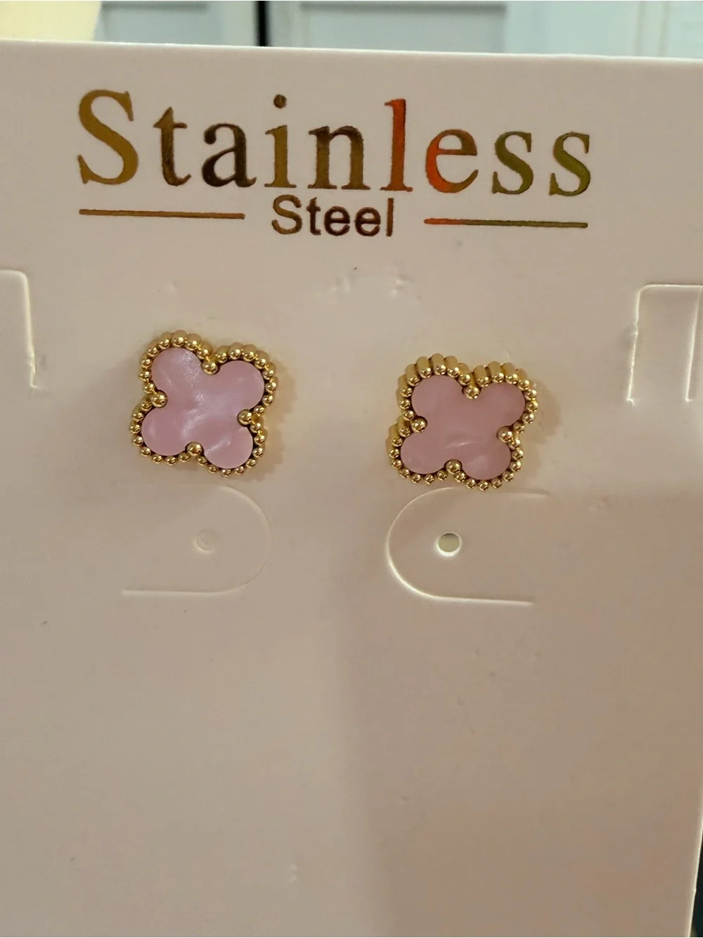 Pink Clover 4-Piece Stainless Steel Jewelry Set – Necklace Bracelet Ring Earring